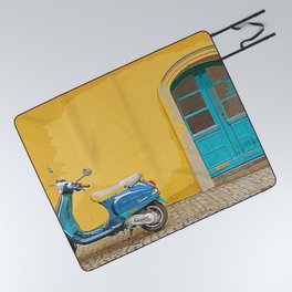 Blue Scooter Motorcycle Outside House Picnic Blanket