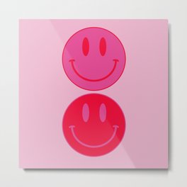 Large Bright Pink and Red Vsco Smiley Face - Preppy Aesthetic Metal Print | Peace, Colorful, Cute, Dorm, Smile, Cheerful, Emoticon, Indie, Graphic Design, Cool 