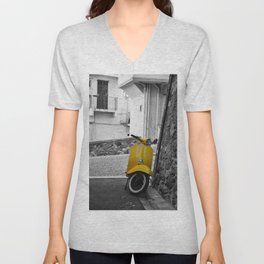 Yellow Vespa in Old Town Cannes Black and White Photography V Neck T Shirt