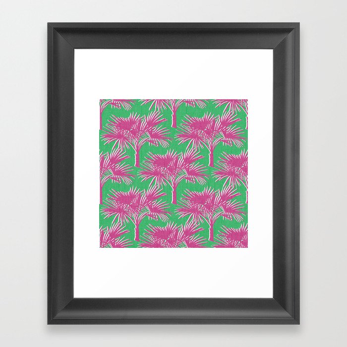 Retro Palm Trees Hot Pink and Kelly Green Framed Art Print