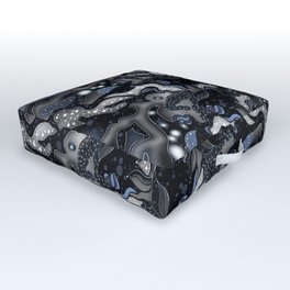 Silver & Blue Zentangle Mandala Design Outdoor Floor Cushion