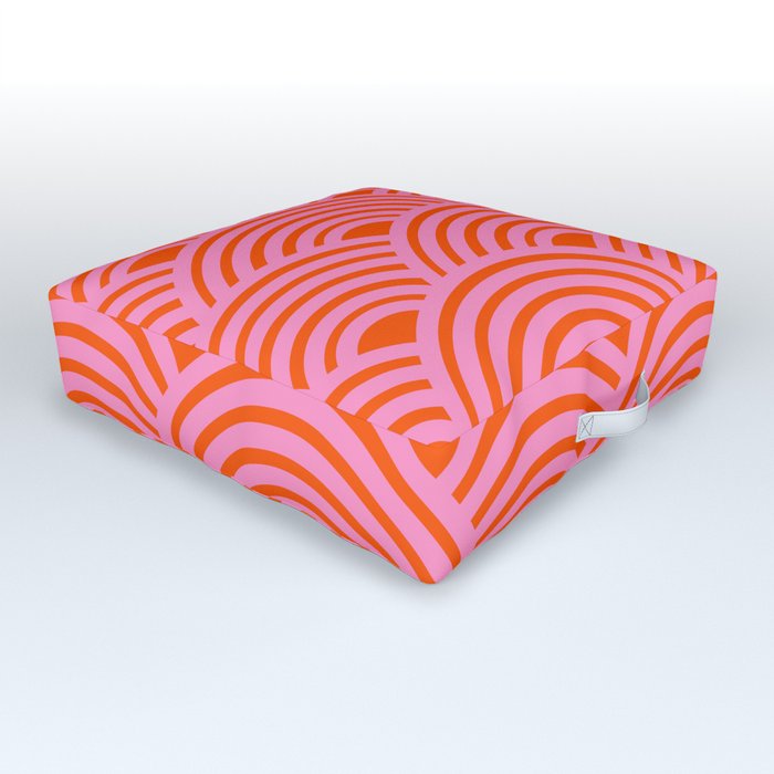 Japanese Wave Seigaiha Pink And Orange Wave Pattern Minimal Abstract Modern Decor Outdoor Floor Cushion