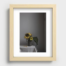 Still life Sunflowers on striped vase Recessed Framed Print