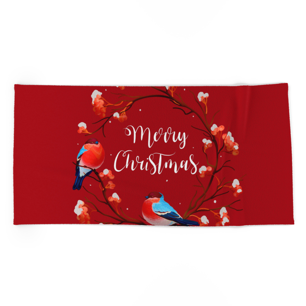 Christmas,birds,merry Christmas .christmas Wishes.rowan Tree Beach Towel by mariamarinova1