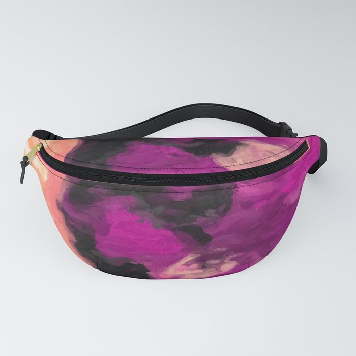 psychedelic splash painting abstract texture in pink purple black Fanny Pack