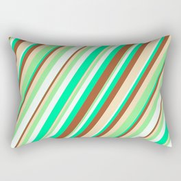 [ Thumbnail: Eye-catching Green, Sienna, Tan, Light Green, and Mint Cream Colored Striped/Lined Pattern Rectangular Pillow ]