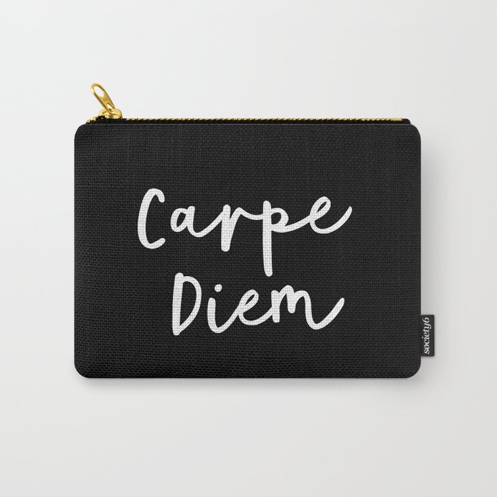 Carpe Diem Black White Contemporary Minimalist Typography Poster Home Wall Decor Bedroom Canvas Carry All Pouch By Themotivatedtype