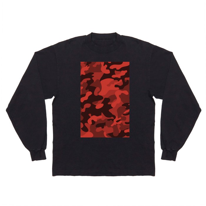 Camouflage Red and Black Pattern Long Sleeve T Shirt