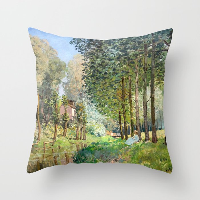 Alfred Sisley - Rest along the Stream, Edge of the Wood Throw Pillow