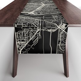 USA, Sacramento City Map - Aesthetic - Black and White Table Runner