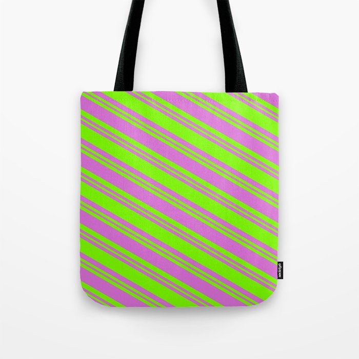 Orchid & Green Colored Striped/Lined Pattern Tote Bag