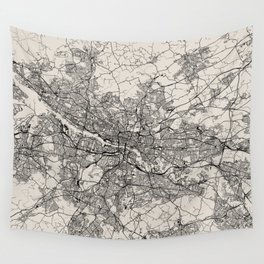Glasgow, Scotland. City Map Drawing - Black and White Wall Tapestry