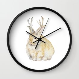 Watercolor Grumpy Jackalope Antler Bunny Wall Clock