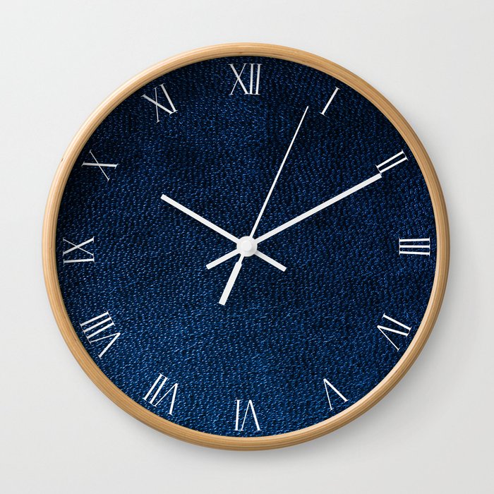 Navy glossy leather textured abstract Wall Clock