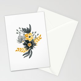 Black and Yellow Watercolor Floral Branche. Stationery Card