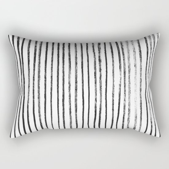 Black Dry Brush Line Pattern (Vertical) Rectangular Pillow