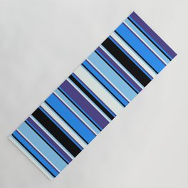 [ Thumbnail: Vibrant Light Sky Blue, Mint Cream, Dark Slate Blue, Blue & Black Colored Lines Pattern Yoga Mat ]
