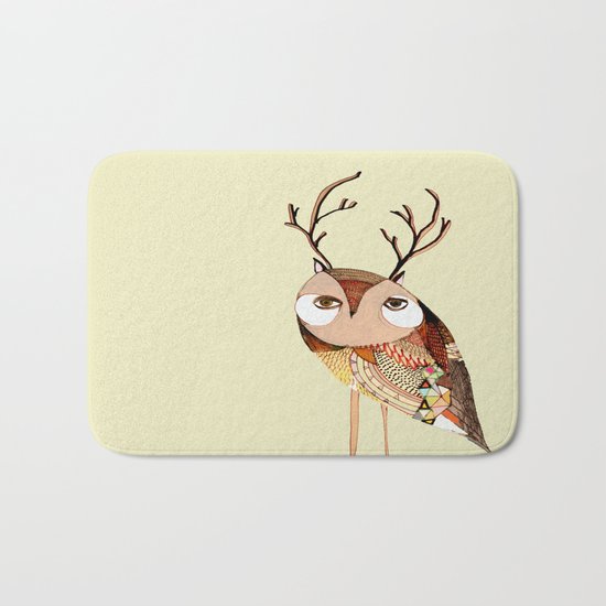 owl print, owl illustration, owl art, owl Bath Mat