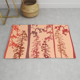 Woody - Red Minimal Forest Art Design Area & Throw Rug