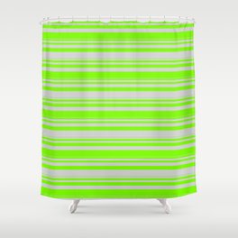 [ Thumbnail: Green & Light Grey Colored Lined Pattern Shower Curtain ]