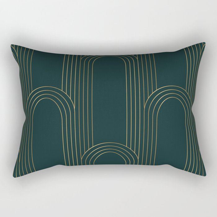 Geometric seamless pattern with golden on green background. Art deco style. Vintage seamless pattern. Rectangular Pillow
