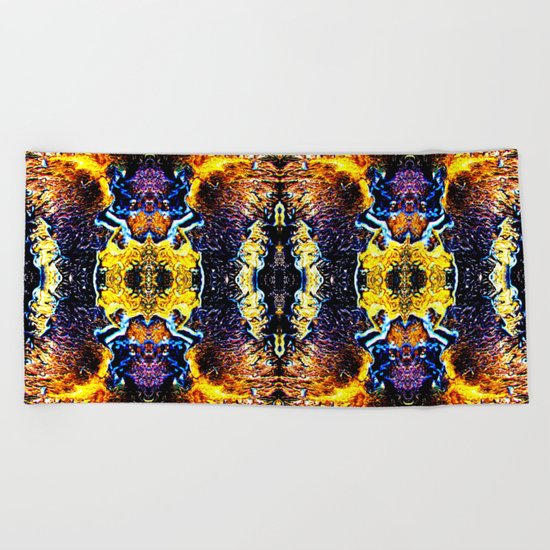 Mystic Yellow Blue Ornament Pattern Beach Towel