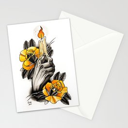 Hand holding CANDLE - tattoo Stationery Cards