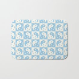 Checkered Yin Yang Pattern (Creamy Milk & Baby Blue Color Palette) Bath Mat