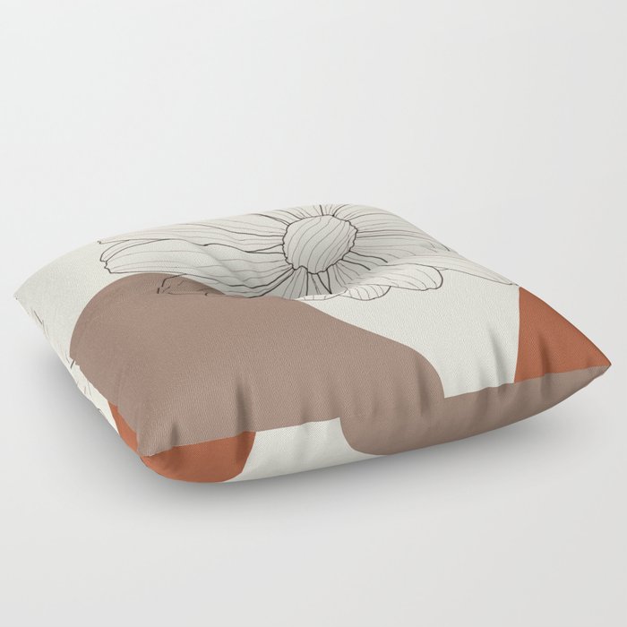 Sunflower Earthy Line Art Floor Pillow
