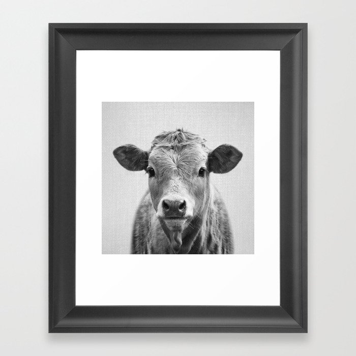 Cow 2 - Black & White Framed Art Print