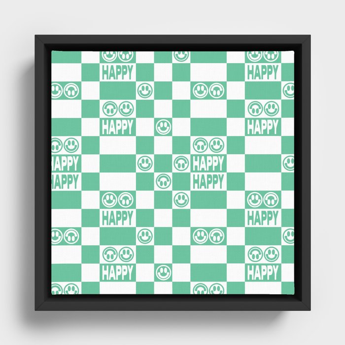 HAPPY Checkerboard (Mint Color) Framed Canvas