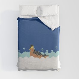 Bird in the Waves - Brown and Blue Duvet Cover