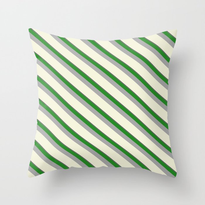 Dim Grey, Forest Green, Dark Gray & Beige Colored Pattern of Stripes Throw Pillow