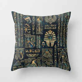 Egyptian hieroglyphs and deities -Abalone and gold Throw Pillow