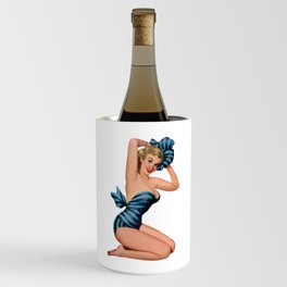 Blonde Pin Up With Black And Blue Dress And Barefoot Shoes Wine Chiller