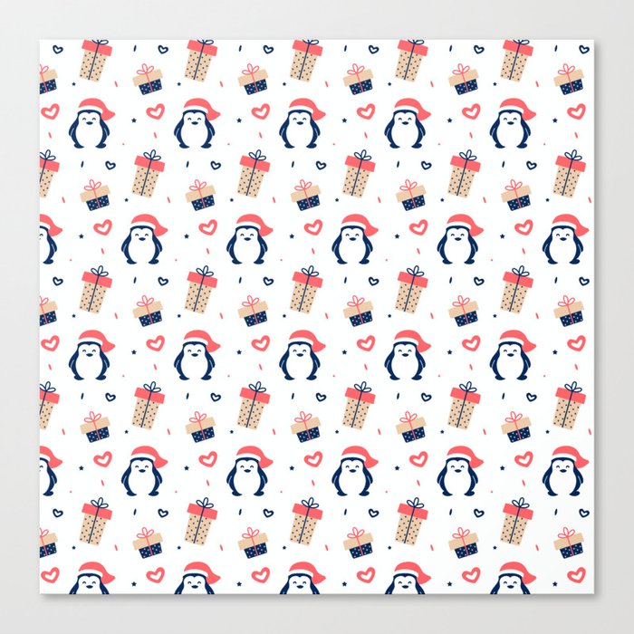 Christmas Pattern Gifts Penguin Cute Canvas Print