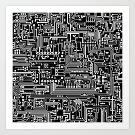 Circuit Board on Black Art Print