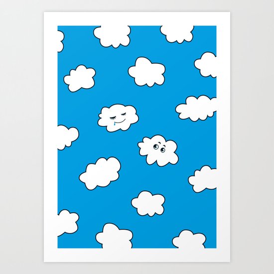 Blue Sky Happy Funny Clouds Art Print