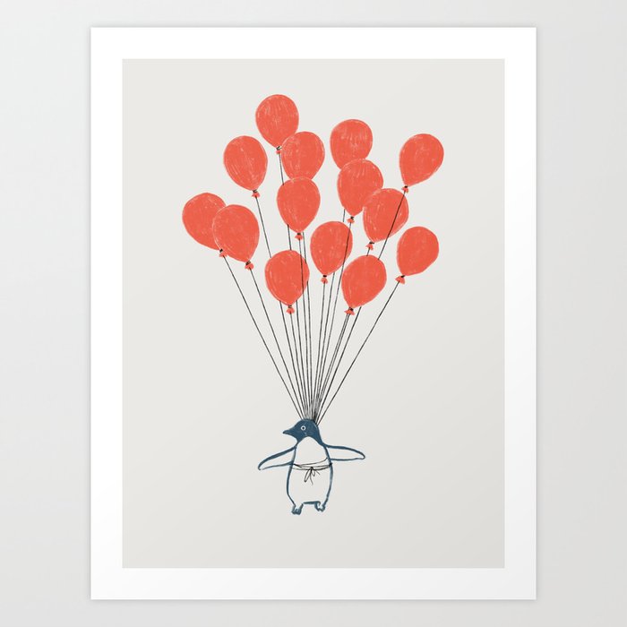 Penguin Balloons Art Print