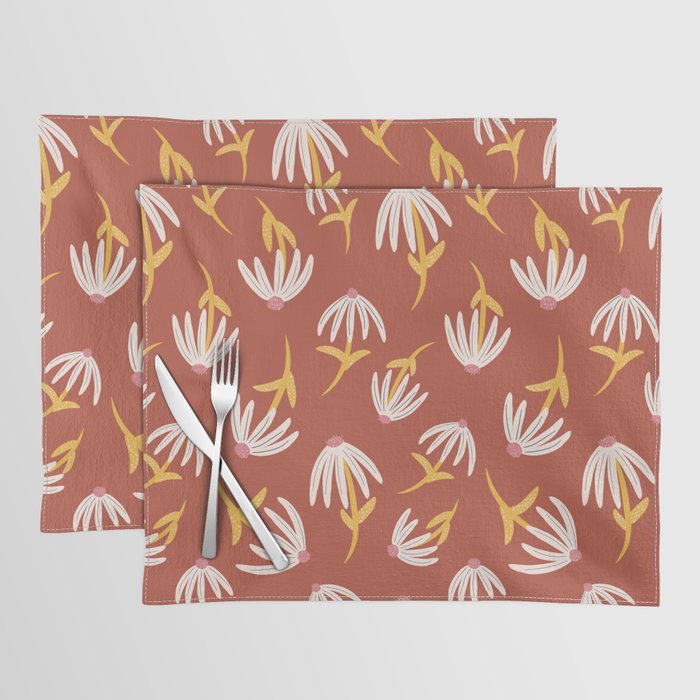 Modern Retro Loose Floral Pattern Venetian Red Placemat