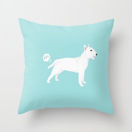 Bull Terrier white dog breed funny dog fart Throw Pillow