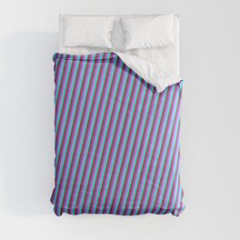[ Thumbnail: Slate Blue, Violet, Cyan, and Red Colored Lines Pattern Comforter ]