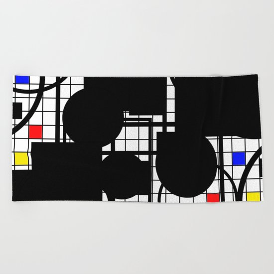Colour Relationships - Black, white, red, yellow, blue, geometric abstract artwork Beach Towel