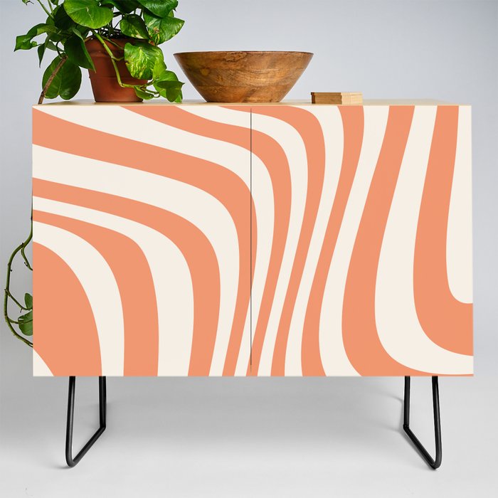 Wavy Lines Pattern 70s Retro Abstract Modern Orange Credenza