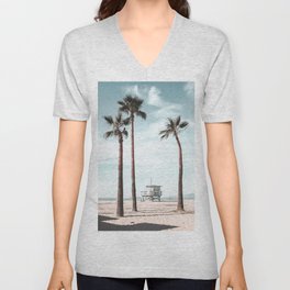 Lifeguard Tower California Beach Palm Trees V Neck T Shirt