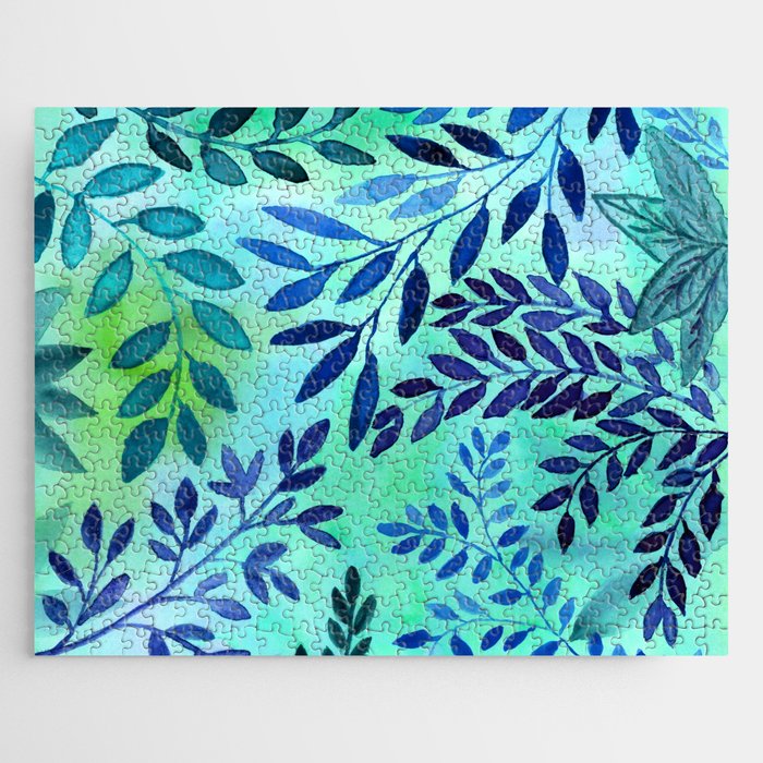 Watercolor Blue Leaves Vibes Jigsaw Puzzle