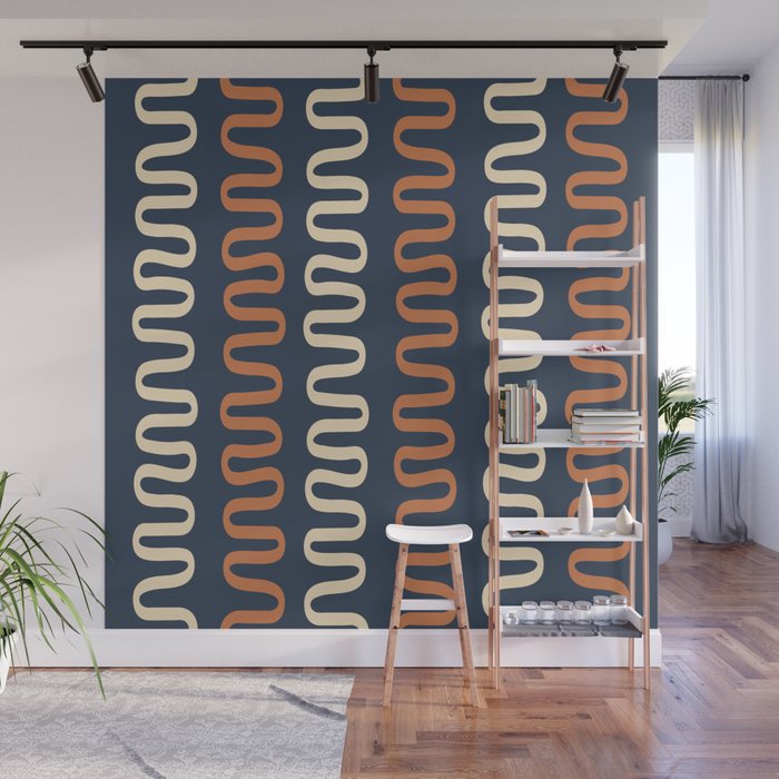 Abstract Shapes 236 in Navy Beige Orange (Snake Pattern Abstraction) Wall Mural