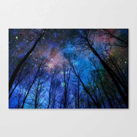 Black Trees Dark Blue Space Canvas Print