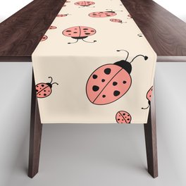 Ladybugs in Buttercream and Coral Pink Table Runner