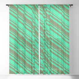 [ Thumbnail: Dark Olive Green and Green Colored Lines Pattern Sheer Curtain ]